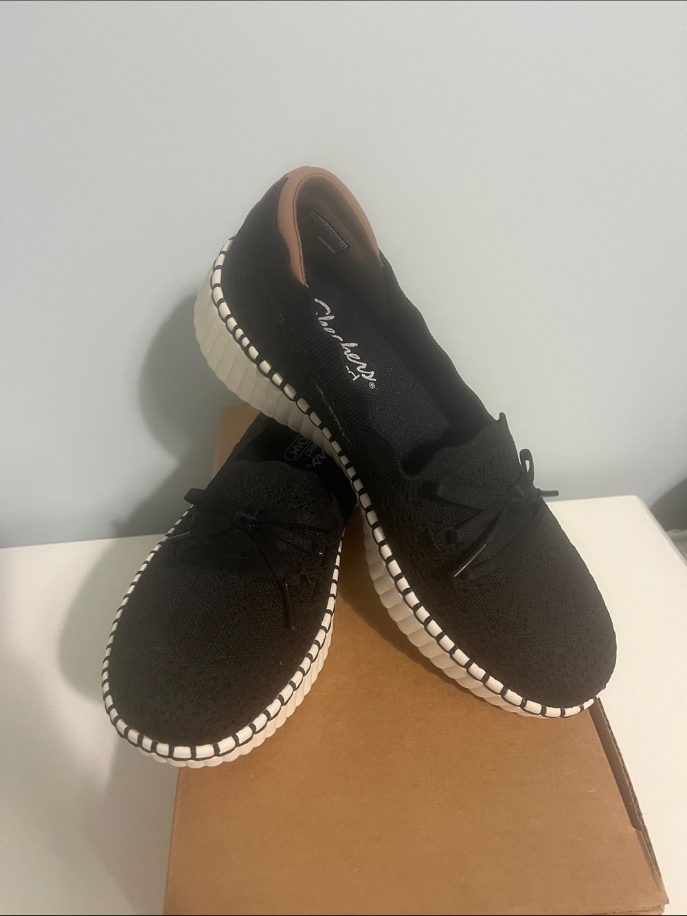 NWT Skechers Black Knit Memory Foam Slip-On Sneakers